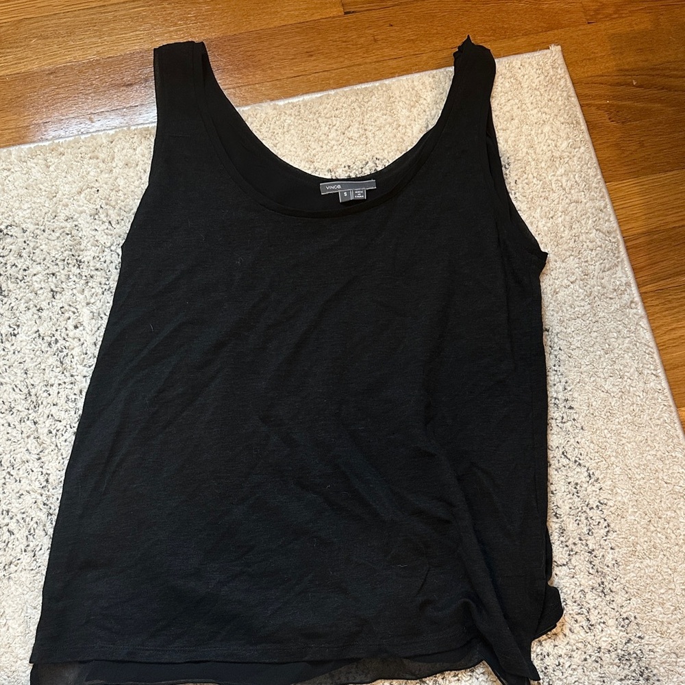 VINCE Linen and Silk Black Sleeveless Top